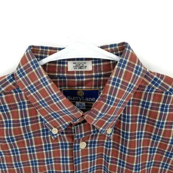 Burry Lane Button Front Blue/Brown Plaid L/S 100% Cotton Shirt Mens 16 x 34/35 - Picture 2 of 8